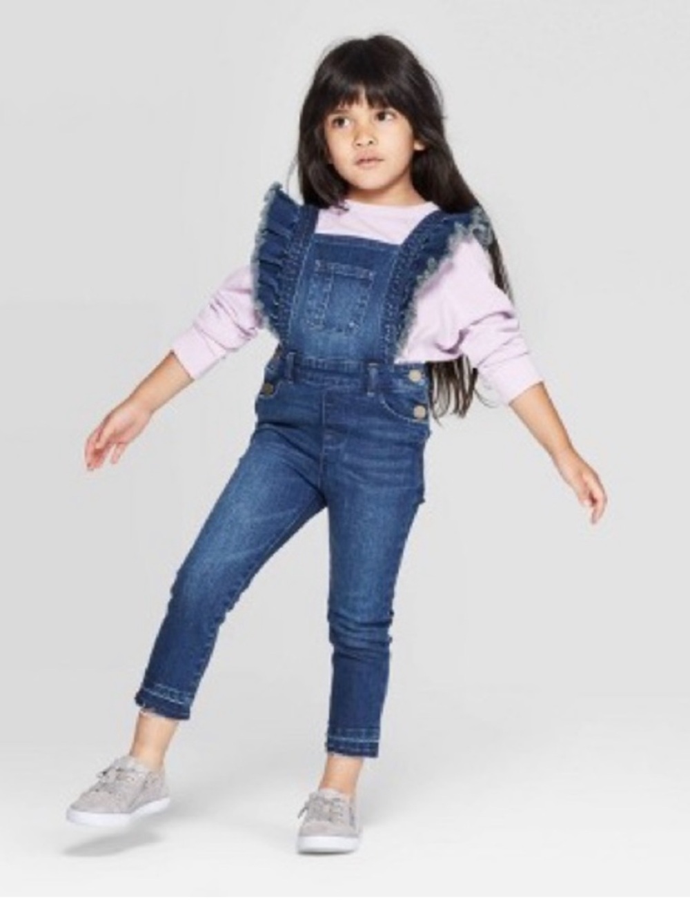art class Dark Blue Denim Ruffle-Strap Kids One-Piece Overalls